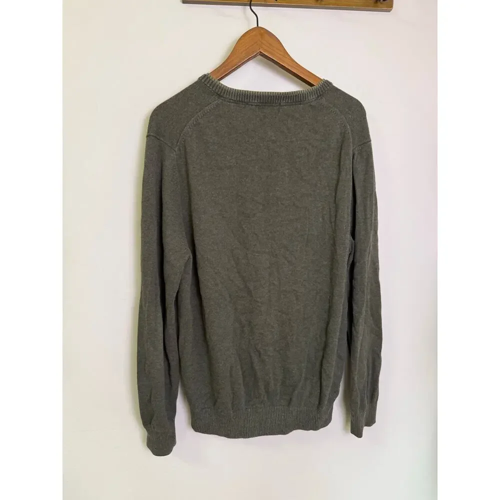 St. John’s Bay Men’s Sweater Large Green 100% Cotton V-Neck Pullover